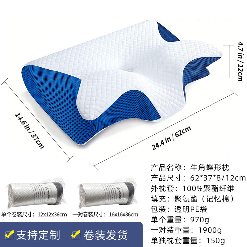Cross-border Amazon memory foam pillow roll, horn-shaped pillow, cervical spine support pillow core, home use slow rebound memory foam pillow