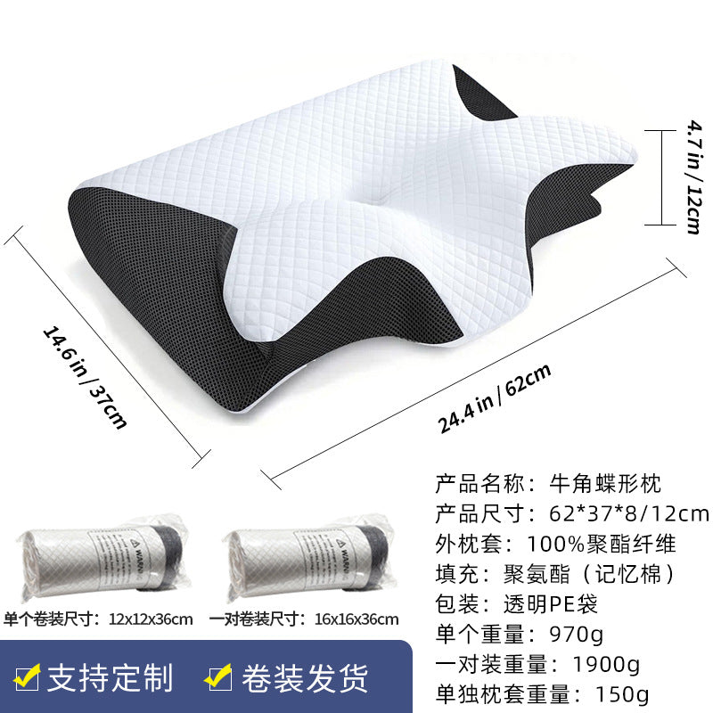 Cross-border Amazon memory foam pillow roll, horn-shaped pillow, cervical spine support pillow core, home use slow rebound memory foam pillow