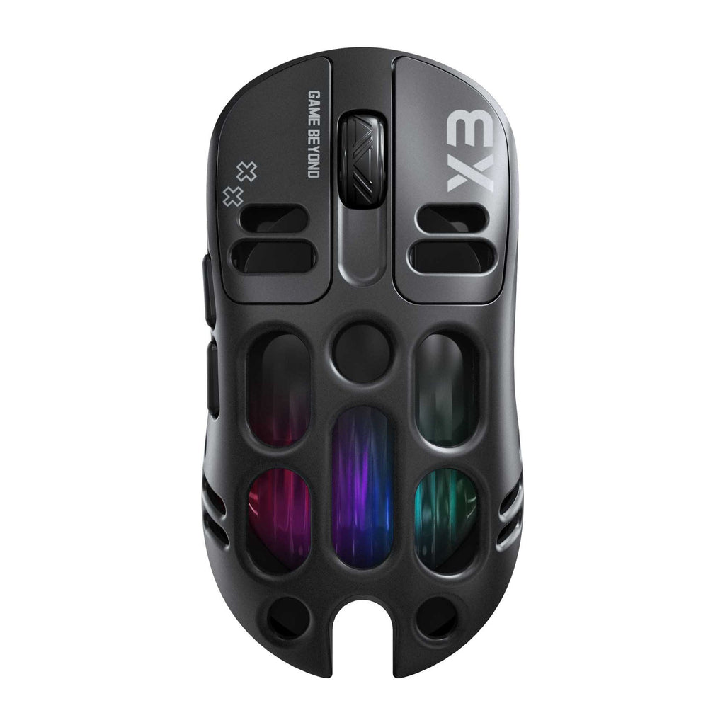 T-wolf X3 gaming wireless mouse features tri-mode Bluetooth, perforated design, RGB lighting, and is a mechanical gaming mouse with macro functionality.