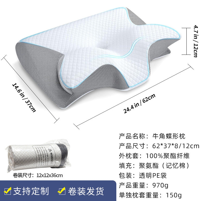 Cross-border Amazon memory foam pillow roll, horn-shaped pillow, cervical spine support pillow core, home use slow rebound memory foam pillow