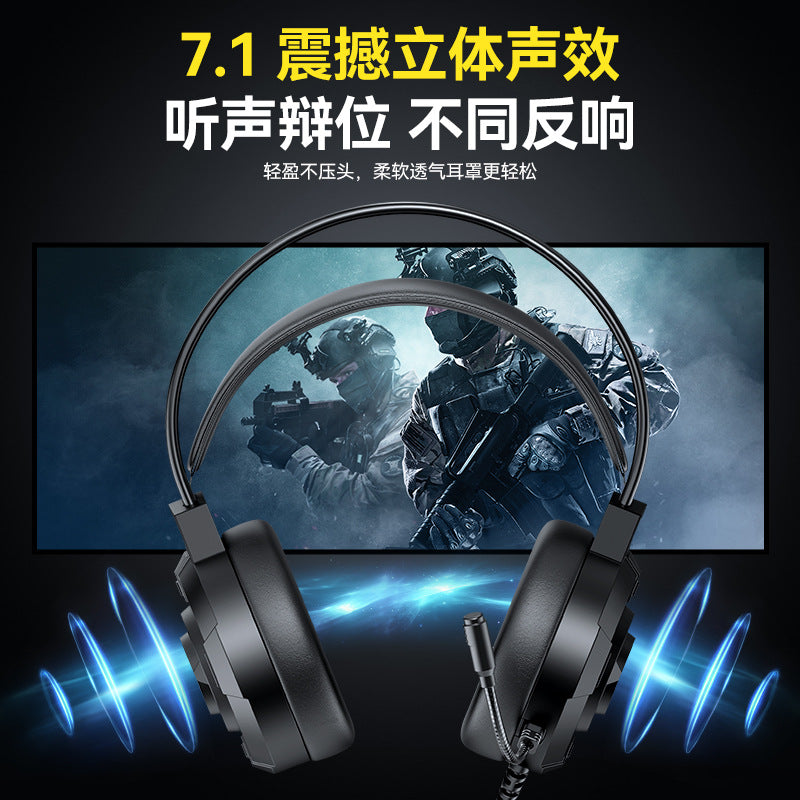 T-WOLF H140 Wired Computer Headset with Illuminated Microphone and 7.1 USB Gaming/Esports Headset