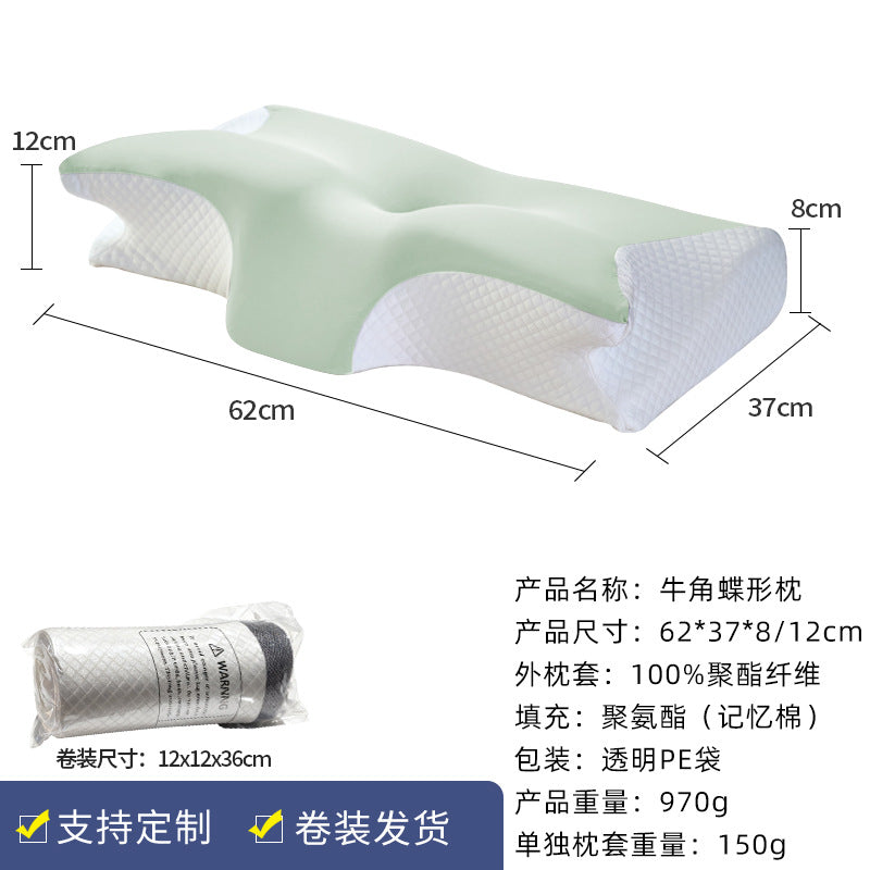 Cross-border Amazon memory foam pillow roll, horn-shaped pillow, cervical spine support pillow core, home use slow rebound memory foam pillow