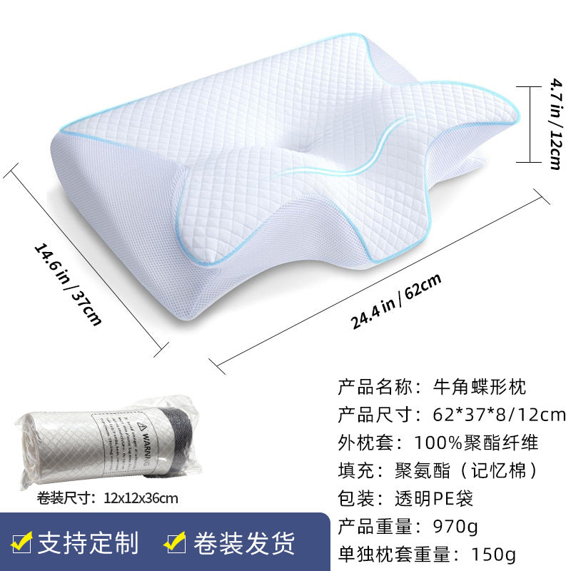 Cross-border Amazon memory foam pillow roll, horn-shaped pillow, cervical spine support pillow core, home use slow rebound memory foam pillow