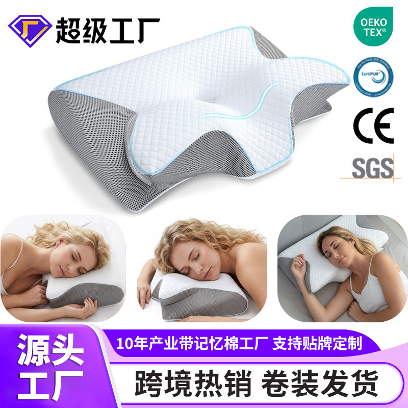 Cross-border Amazon memory foam pillow roll, horn-shaped pillow, cervical spine support pillow core, home use slow rebound memory foam pillow