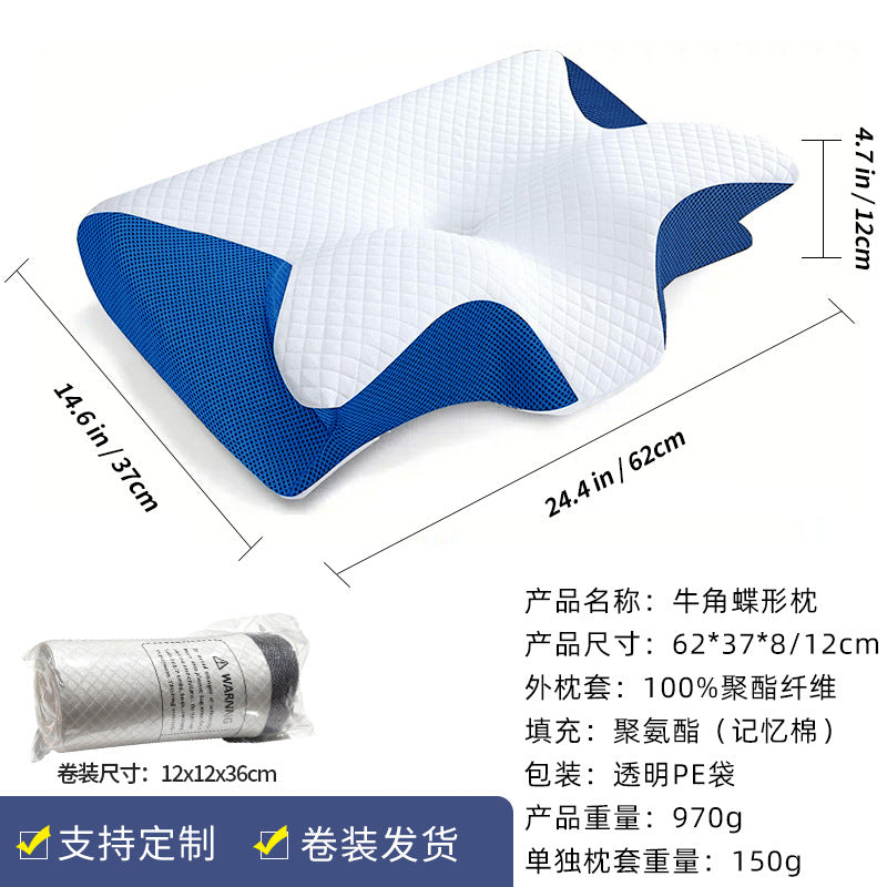 Cross-border Amazon memory foam pillow roll, horn-shaped pillow, cervical spine support pillow core, home use slow rebound memory foam pillow