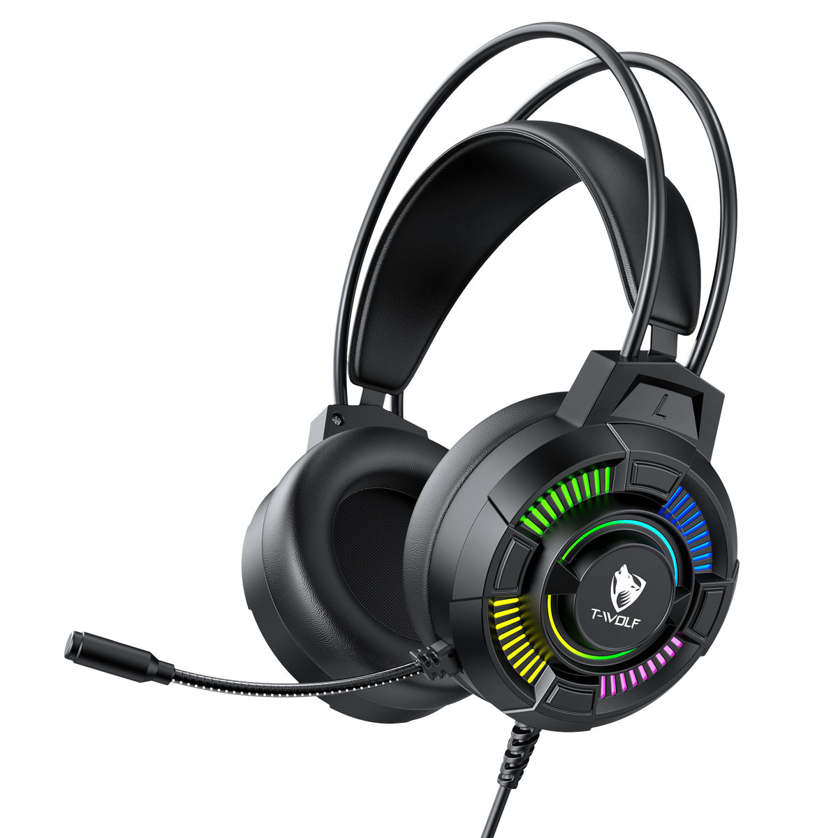 T-WOLF H140 Wired Computer Headset with Illuminated Microphone and 7.1 USB Gaming/Esports Headset