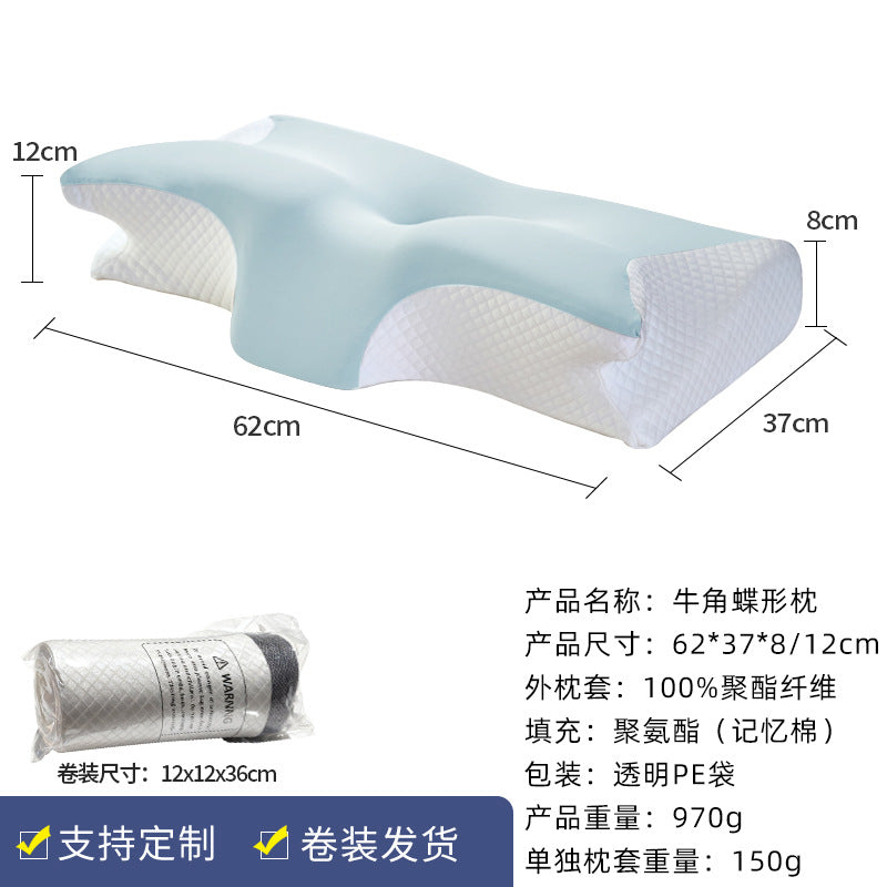 Cross-border Amazon memory foam pillow roll, horn-shaped pillow, cervical spine support pillow core, home use slow rebound memory foam pillow