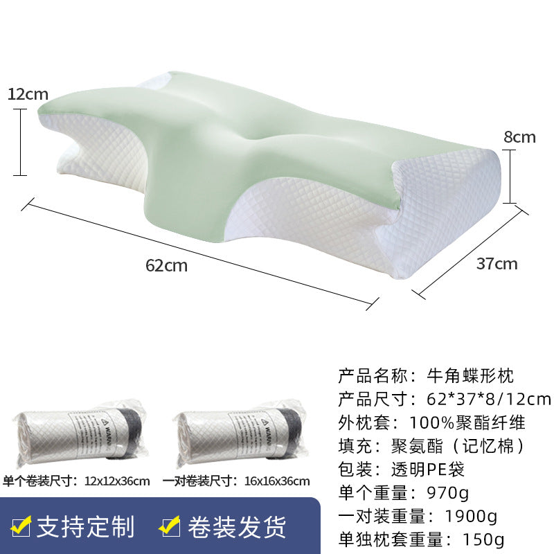 Cross-border Amazon memory foam pillow roll, horn-shaped pillow, cervical spine support pillow core, home use slow rebound memory foam pillow