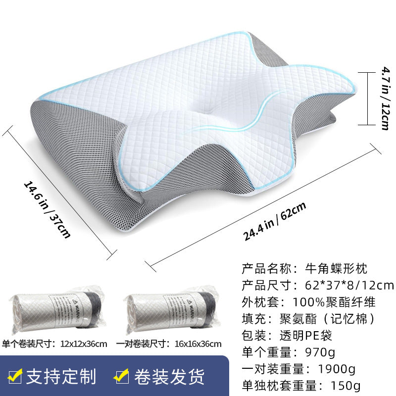 Cross-border Amazon memory foam pillow roll, horn-shaped pillow, cervical spine support pillow core, home use slow rebound memory foam pillow