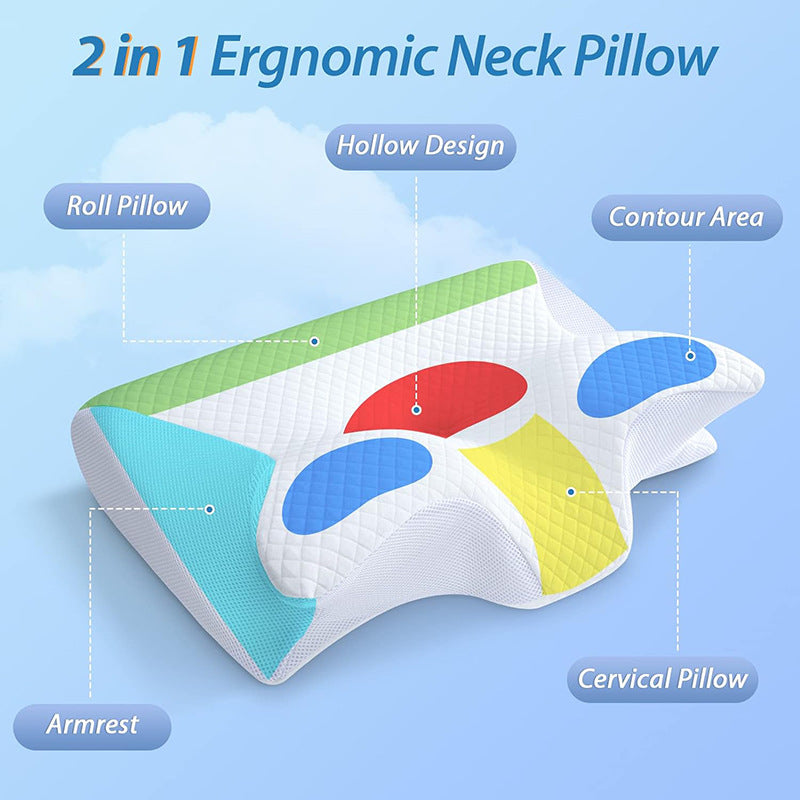 Cross-border Amazon memory foam pillow roll, horn-shaped pillow, cervical spine support pillow core, home use slow rebound memory foam pillow